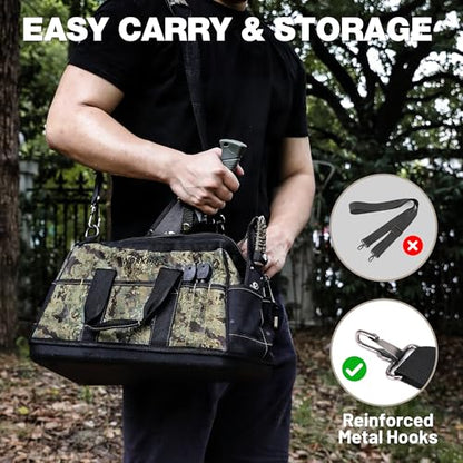 WORKPRO 16-Inch Wide Mouth Tool Bag, Multi-Pocket Tool Bags for Men with Adjustable Shoulder Strap, Waterproof Oxford Fabric and Sturdy Buttom - color: Camouflage
