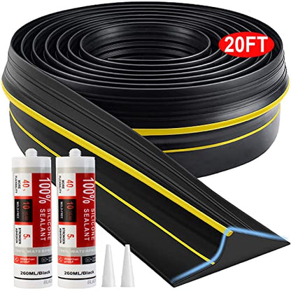 Jin&Bao Universal Garage Door Threshold Seal Strip 20FT Kit, Bottom Waterproof Rubber Weather Stripping Replacement（Yellow, 2 Adhesive） - color: Yellow, size: 20 Feet