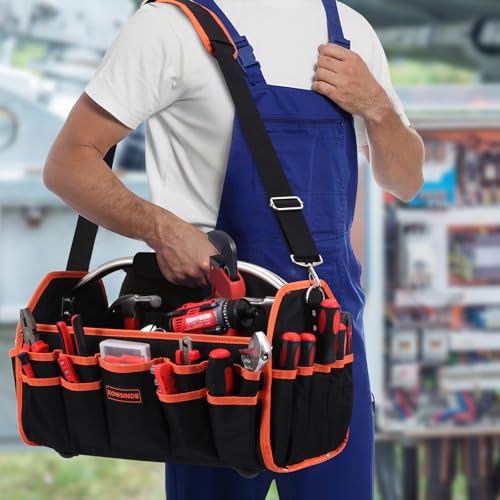 Kowsinde 18 Inch Tool Bag, Electrician Tool Bag, Open Top Tool Bags, 26 Pockets Can Hold Many Tools, Steel Handle and Removable Shoulder Strap - color: Orange