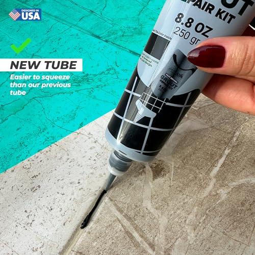 PentaUSA Tile Grout Repair Kit with Removal Tool - Premixed Acrylic Sanded Grout Filler for Bathroom, Shower, and Kitchen, Includes Applicator Spatula, and Sponge - Black (8.8oz / 250g) - style: Black