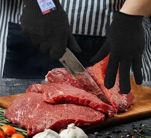 Cutting Gloves, 1 Pairs of Cut Resistant Gloves Food Grade, Cut Resistant Gloves for Kitchen, Oyster Shucking, Fish Fillet Processing, Carving Wood and Gardening(Small-Black) - color: Black, size: Small (Pack of 2)