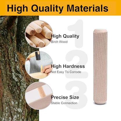 100 Pcs Wooden Dowel Pins, 5/16 x 2 inch Fluted Wood Dowels Hardwood Pegs for Furniture Leg Support, Cabinet Construction, Table Assembly - size: 100PCS 5/16X2