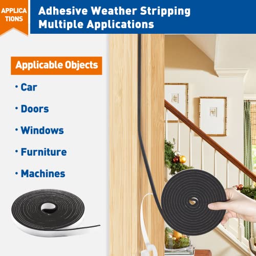 MAGZO Weather Stripping Door Seal, 1/2 Inch Wide X 1/8 Inch Thick Adhesive Foam Tape Soundproof Weatherstripping for Windows, 3 Rolls Total 50FT Black - size: 1/2in * 1/8in * 50FT