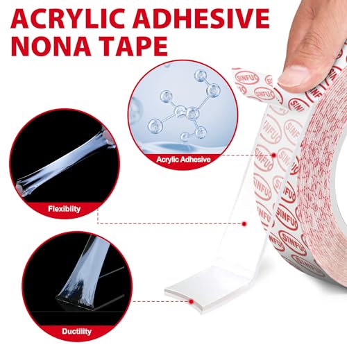 Sinfuo Double Sided Tape Heavy Duty, Removable Nano Double Sided Adhesive Tape(22Ft), Removable Damage Clear Mounting Tape Picture Hanging Adhesive Strips - size: 1.18in x 22ft