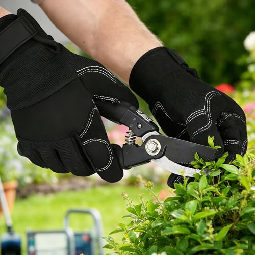 Work Gloves for Men Women, Firm Grip Safety Mechanic Gloves with Rubber Patch for Outdoor Working, Gardening, Warehouse - color: Wg-black, size: Large