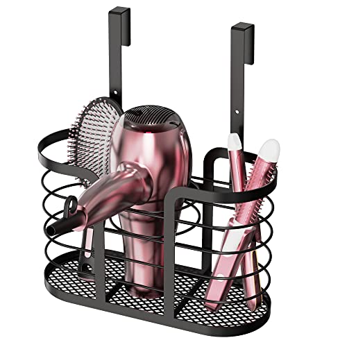 YIGII Hair Tool Organizer - Dryer Holder/Blow Holder Cabinet Door, Bathroom Care & Styling Tools Storage Basket for Dryer, Flat Irons, Curling Straighteners - color: Black