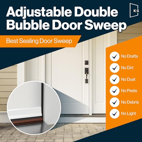 Patent Pending, Adjustable Double Bubble Door Sweep, Draft Stopper, Under Door Seal for Exterior Doors, 1 3/4" x 32", White (32 inch 2 pk) - size: white 32 inch 2 pk
