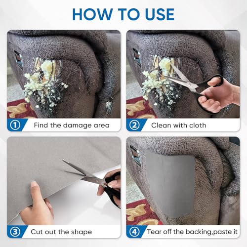 Canvas Patch 4 "x 60 ", Self-Adhesive Waterproof Canvas Patch Set for Repairing Tents, Couch, Boat Covers, Camping Chairs, Awnings, Car Seats.(Gray) - color: Gray, size: 4"×60"