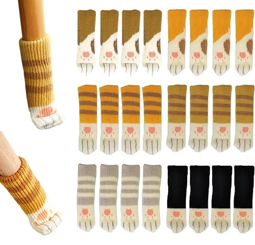 WAFJAMF 24 PCS Cute Cat Paw Furniture Leg Socks, Chair Leg Floor Protectors for Avoid Scratches, Fit Square Round Furniture Leg for Moving Easily and Reduce Noise