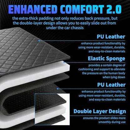 57" x 26" Rolling Creeper Mat, Double-Layer High-Friction & Non-Slip Car Repair Pad with Sponge Padding for Low Clearance Vehicles, Mechanics, Trucks