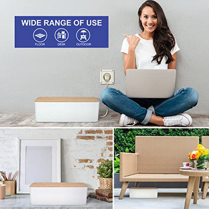 Cable Management Box - Wooden Style Large Cord Organizer Box to Hide Wires & Power Strips | Desk Computer Cable Organizer Box | Safe ABS Material |16" (L) x 6.2" (W) 5.3" (H)|for Home & Office - White - size: Large