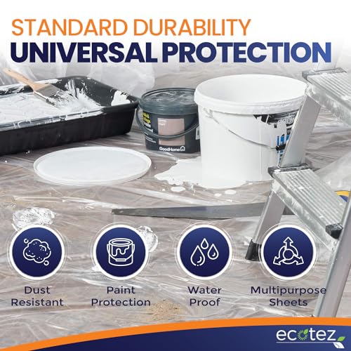 3 Pack 12 x 9 ft Extra Large Plastic Drop Cloth for Painting - Light & Durable Tarp Cover for Furniture - Plastic Clear Tarp Waterproof - Paint Floor Covering - Painters Drop Cloth Sheeting - size: 3 Pack