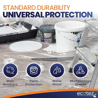 3 Pack 12 x 9 ft Extra Large Plastic Drop Cloth for Painting - Light & Durable Tarp Cover for Furniture - Plastic Clear Tarp Waterproof - Paint Floor Covering - Painters Drop Cloth Sheeting - size: 3 Pack
