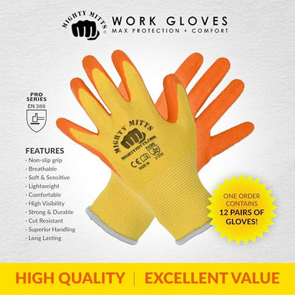 Multi-Use Work Gloves (12 Pack) – Non-Slip Grip and Cut-Resistant Safety Work Gloves with Stretchable Comfort Fit - size: Medium