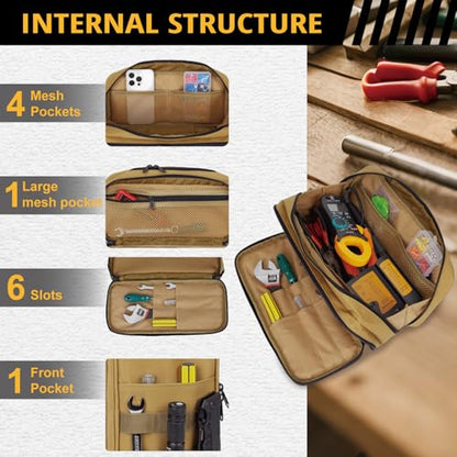 ATRIPACK Tactical Tool Bag for Men,Wide Mouth Tool Pouch with Water-Resistant, Multi-purpose Range Bags with Zipper Handle,Heavy Duty Small Tool box organizer for Repairman, Carpenters, Handyman - color: Brown