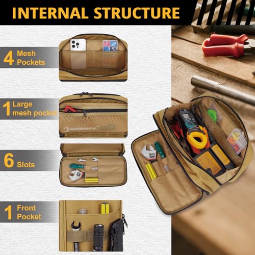 ATRIPACK Tactical Tool Bag for Men,Wide Mouth Tool Pouch with Water-Resistant, Multi-purpose Range Bags with Zipper Handle,Heavy Duty Small Tool box organizer for Repairman, Carpenters, Handyman - color: Brown