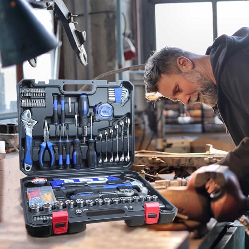 jar-owl Home Tool Kit Tool Set 146 Pieces Metric Household Hand Tool Kit，Auto Repair Tool Set with Portable Toolbox for Homeowner, Diyer, Handyman
