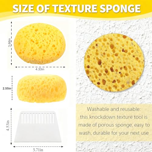 7-Piece Drywall Texture Repair Kit, 4 Knockdown Texture Sponges, 1 Scraper & 1 Pairs Gloves, for DIY Wall & Ceiling Patch, Matching Orange Peel & Splatter Texture