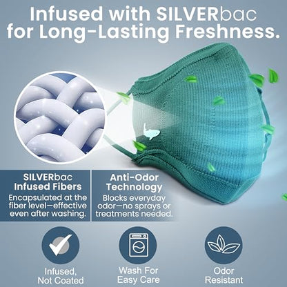INHERENT Premium Traveler's Face Mask with Anti-Odor SILVERbac | Reusable, Adjustable, Comfortable - style: Green - Medium