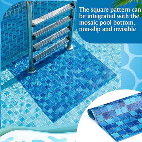 Drydiet Pool Step Mat Above Ground Ladder Mat, Swimming Protective Nonslip Step Pad with Texture, Pool Essentials Accessories for Floor Liners and Stairs, Blue and Green Square Pattern (36 x 36 Inch) - size: 36 x 36 Inch