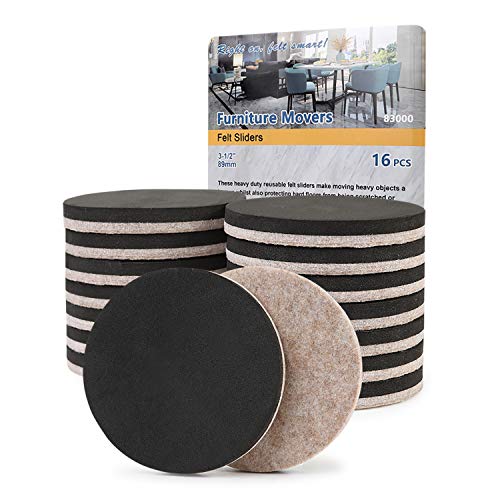 Felt Furniture Sliders Hardwood Floors 16 PCS 3.5"- Furniture Slider – Heavy Duty Felt Sliders Hard Surfaces - Move Your Furniture Easy & Safely