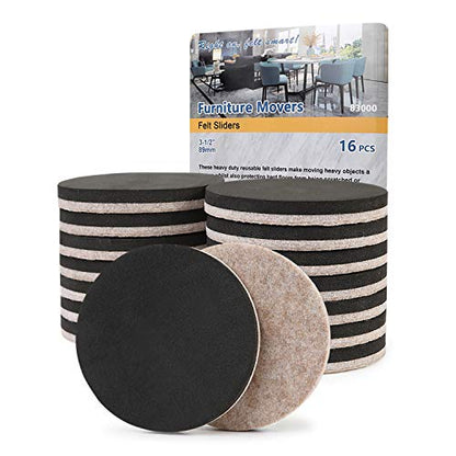 Felt Furniture Sliders Hardwood Floors 16 PCS 3.5"- Furniture Slider – Heavy Duty Felt Sliders Hard Surfaces - Move Your Furniture Easy & Safely