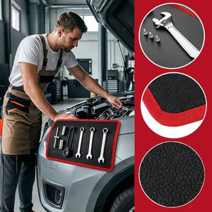 Magnetic Tool Mat 3 Pack, Non-Slip Flexible Pad for Tools, Heavy Duty 40 lbs Parts Holder with PVC Protection, Tool Organizer for Mechanic, Auto Repair and Garage Workshop (Red)