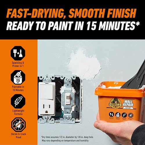 Gorilla Heavy Duty Wall Repair Spackling + Primer, 16 Ounce Tub,White