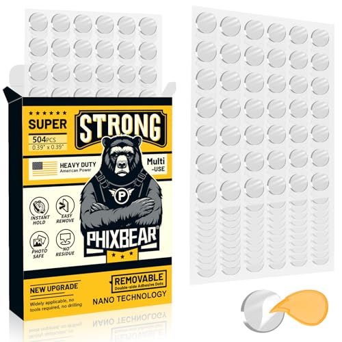 PHIXBEAR Small Mounting Putty No Residue, Strong Double Sided Glue Adhesive Dots Clear Museum Sticky Tack, Picture Hanging Strips Fixed Posters Map Decor Art Craft Party, Round 0.39 in (504 Pcs) - size: Small-standard