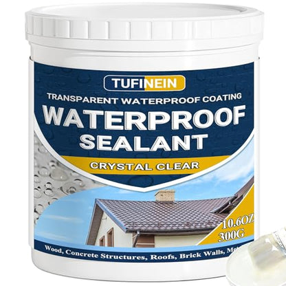 Transparent Waterproof Coating, TUFINEIN 10.6oz Invisible Waterproof Agent Indoor & Outdoor Sealant Water-Based Clear Sealant Roofs, Walls, Garden, Terraces