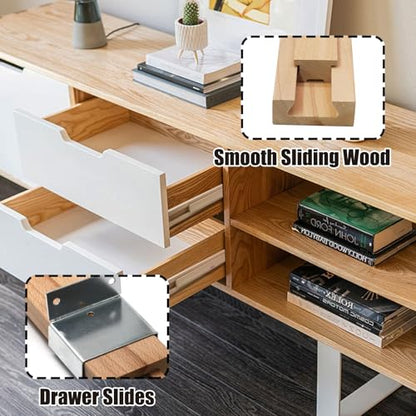 Luomorgo 4 Pack Wooden Drawer Slides Bottom Mount - 16 Inch Classic Center Guide Track with Metal Glides for Dresser/Cabinet Replacement