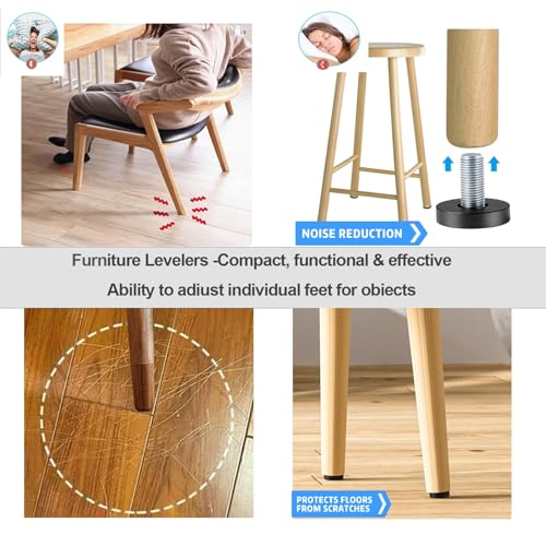 1/4" Thread Leveling Feet, 12 Pcs Adjustable Furniture Feet Threaded Screw in for Table, Cabinets, Chairs, Stool Legs - 1/4" Thread Size (Check Your Hole Before Order)