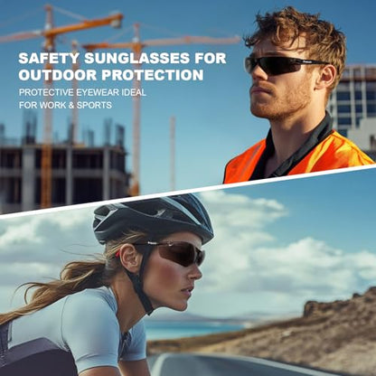 ProtectX Safety Glasses for Men & Women, Safety Sunglasses with Anti-Fog Scratch Resistant Lenses, Non-Slip Grips, ANSI Z87.1 - color: Olympus Red Tip Smoke 3 Pk