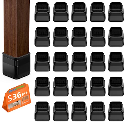 BAIPOK 36Pcs Square Chair Leg Floor Protectors, Chair Leg Protectors for Hardwood Floors, Furniture Sliders for Chair Legs, Felt Furniture Pads, Silicone Chair Leg Caps Covers, Small(Black) - color: Black-36pcs, size: Square S (0.90'' -1.22'')