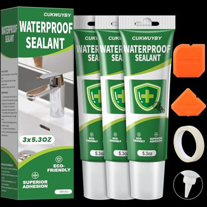15.9 Oz Silicone Caulk (3 Pack 5.3 Oz) Squeeze Tube Waterproof Silicone Sealant for Kitchen Bathroom Stronger Adhesion White Caulk for Window Toilet Sink Caulking Sealant with Tape and Scraper - size: 15.9 OZ