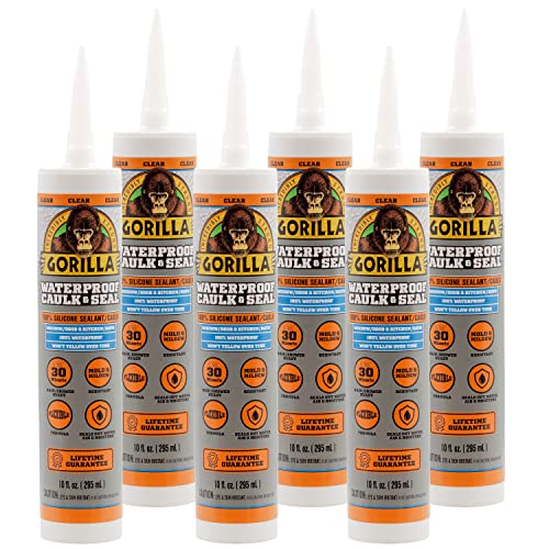Gorilla Waterproof Caulk & Seal 100% Silicone Sealant; Clear; 10oz Cartridge (Pack of 6)