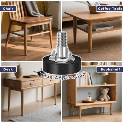 Adjustable Furniture Leveling Feet 12 Packs 1/4 Inch Threaded Table Feet Levelers Kit with 12 Claw Nail Nuts for Table Desk Chair Stool Cabinet (12)