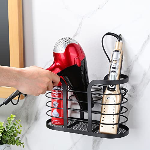 YIGII Hair Dryer Holder - Wall Mount/Adhesive Blow Dryer Holder Bathroom Organizer Hot Tools Organizer for Hair Dryer, Electric Shaver Black - color: Black-L