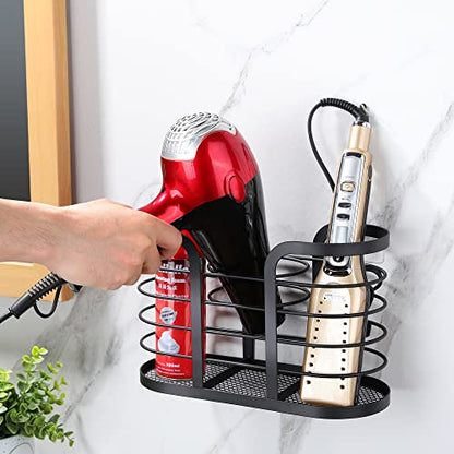 YIGII Hair Dryer Holder - Wall Mount/Adhesive Blow Dryer Holder Bathroom Organizer Hot Tools Organizer for Hair Dryer, Electric Shaver Black - color: Black-L