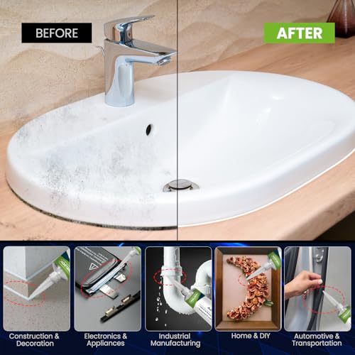 SHIELDOM RTV Silicone Adhesive Sealant 100% Silicone Sealer All-Purpose Caulk Waterproof Stronger Adhesion, Shrink & Crack Proof Caulking for Car, Kitchen, Window, Bathroom, Door (Clear, 3.4 Fl. Oz.) - color: Clear