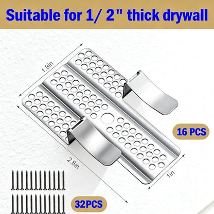 16 Pack Drywall Repair Clips, 1/2 inch Drywall Fastener Clip with 32 Screws, Professional Hole Repair Patch Kit for Wall, Stainless Steel Wall Patch Clips for Damaged Wall Repairing (with Screwdriver)