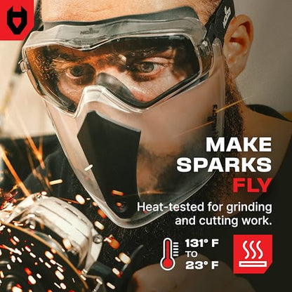 NoCry Safety Face Shield Mask for Work with Premium Anti Fog and Anti Scratch Technology — Durable ANSI Z87.1 Certified Grinding Face Shield with Extreme Impact Resistance - style: Premium Goggles + Shield