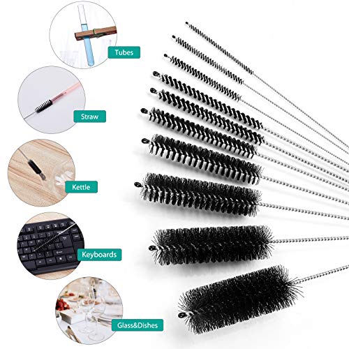 CiaraQ Bottle Cleaning Brushes, 8 Inch Nylon Tube Brush Set, Cleaner for Narrow Neck Bottles Cups with Hook, Set of 10pcs - color: Black, size: 8.0 Inch (10pcs)