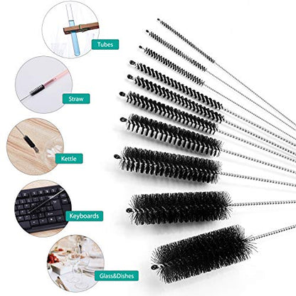 CiaraQ Bottle Cleaning Brushes, 8 Inch Nylon Tube Brush Set, Cleaner for Narrow Neck Bottles Cups with Hook, Set of 10pcs - color: Black, size: 8.0 Inch (10pcs)