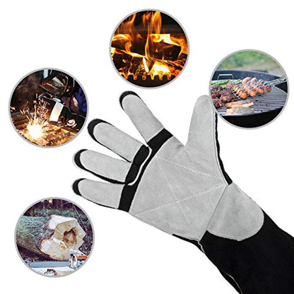 YESWELDER 16 Inches,932℉,Leather Forge MIG Welding Gloves, with Kevlar Stitching Heat/Fire Resistant, Palm Reinforcements, Black-Gray - size: Small (Pack of 1) one pair, style: Reinforced Palms and Fingers Black White