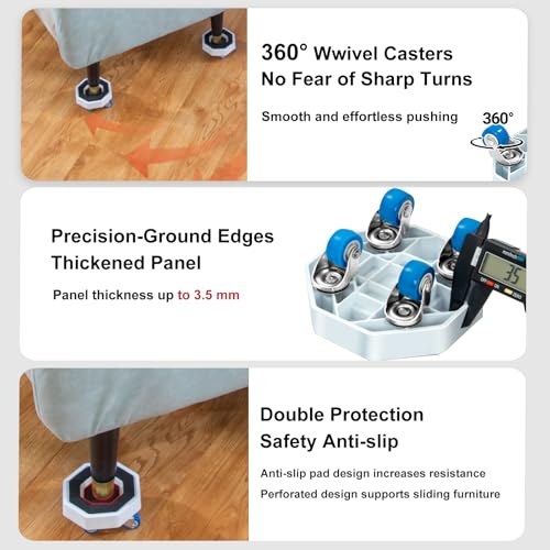 16pcs New Upgrade Furniture Movers with Wheels,360° Rotating Furniture Sliders for Sofa, Bed, Cabinet,Furniture Dolly Includes Storage Bag, Gloves, Extended Pry Bar,Non-Slip Pads