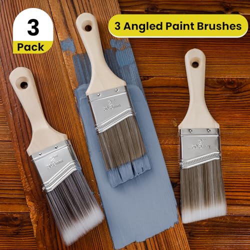 Mister Rui 3-Pack 2 Inch Angled Paint Brushes, Short Handle Professional Sash Brushes for Trim, Cabinets & Furniture, Smooth Finish for Oil & Latex Paint - size: 3PCS, 2" Short