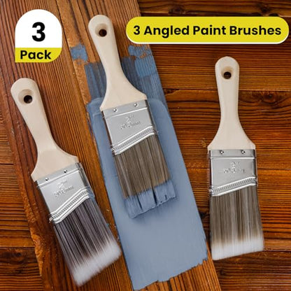 Mister Rui 3-Pack 2 Inch Angled Paint Brushes, Short Handle Professional Sash Brushes for Trim, Cabinets & Furniture, Smooth Finish for Oil & Latex Paint - size: 3PCS, 2" Short