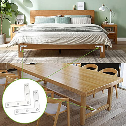 Bonsicoky 12Pcs L Shape Flat Bracket, 3.1" x 3.1" Stainless Steel Flat Corner Brackets, Corner Braces, Joining Plate, Repair Plate for Wood Furniture, Cabinet, Windows, Desks - style: L Shape