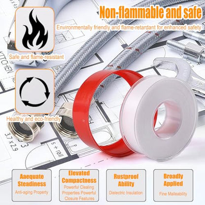 4 Rolls 1/2 Inch(W) X 32.8 Ft(L) Teflon Plumbers Tape,Pipe Sealing & Plumbing Thread Tape, Water Sealant Seal for Shower Head, White